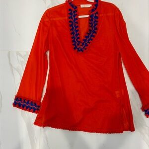 Tory Burch Red Tunic with Blue Embroidery